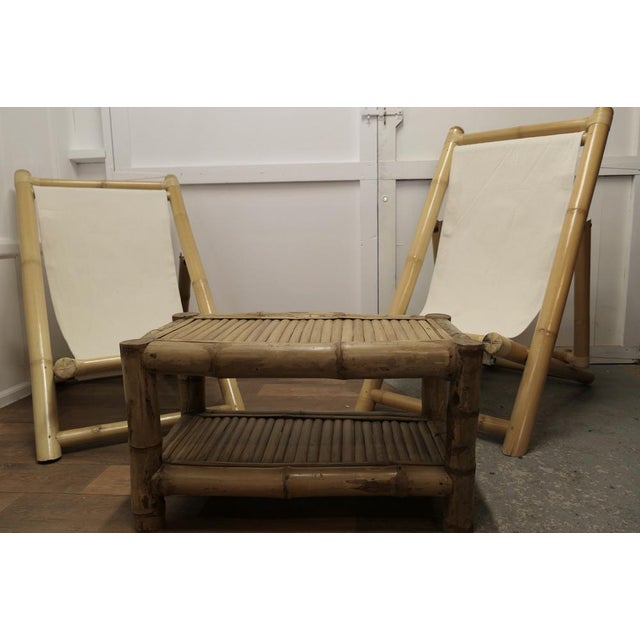 Large Bamboo Deck Chairs with Coffee Table, 1960s, Set of 3 For Sale - Image 9 of 10