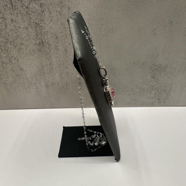 Contemporary Pink Sapphire & Diamond Necklace in 14kt White Gold – 18in, Pre-Loved For Sale - Image 3 of 6