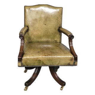 Leather and Mahogany Office Desk Chair, 1920s For Sale