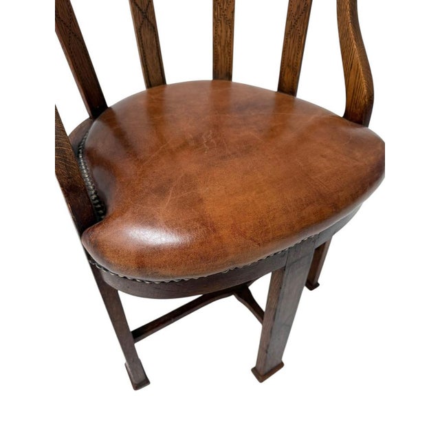 Brown Art Deco Captains Armchair with Leather Seat, 1930s For Sale - Image 8 of 11