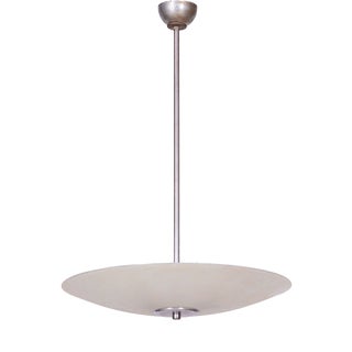 Bauhaus Chandelier in Chrome, Steel and Frosted Glass, Czech, 1940s For Sale