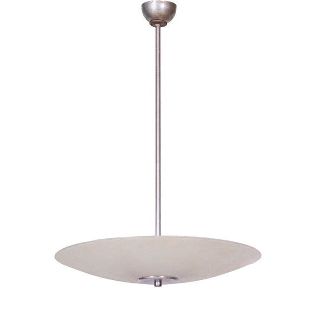 Bauhaus Chandelier in Chrome, Steel and Frosted Glass, Czech, 1940s For Sale
