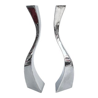 Sculptural Hand-Made Stainless Steel Freeform Candlesticks by Curtis Norton For Sale