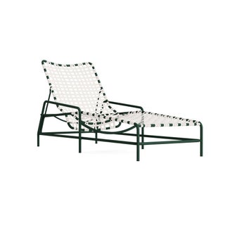 Brown Jordan Kantan Aluminum Chaise Lounge in Forest Green with White Suncloth Strapping For Sale