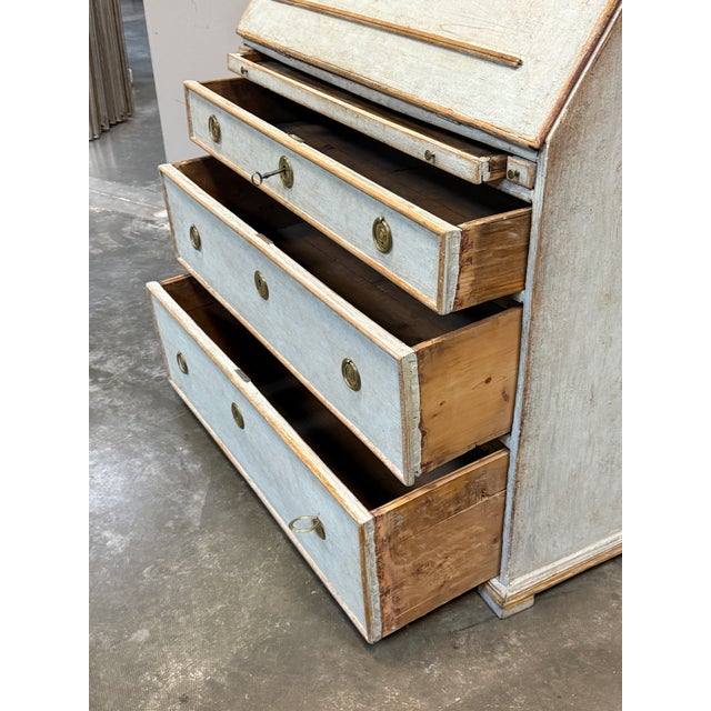Early 19th C. Swedish Gustavian Style Painted Drop Front Writing Desk For Sale - Image 4 of 10