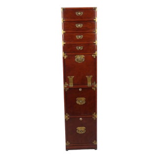 Tall Asian Style Campaign Chest & Secretary Desk With Brass Fittings For Sale