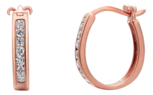 14k Rose Gold Diamond Oval Hoop Huggies' Earrings 0.25 Carats Length 0.60 Inch-Set of 2