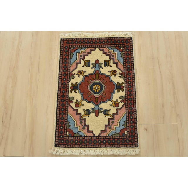 Tribal Meshkin Rug 1’4” X 1’11” Ivory Wool Tribal Hand-Knotted Oriental Carpet For Sale - Image 3 of 5