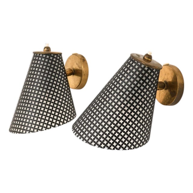 Scandinavian Modern Brass Wall Lamps, 1950s, Set of 2 For Sale