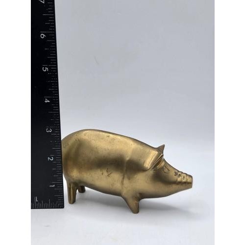 Metal Vintage Contemporary Solid Brass Pig Figurine For Sale - Image 7 of 17