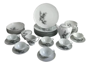 Mid-Century Modern Boho Chic Bamboo Motif Porcelain China Set - Set of 42
