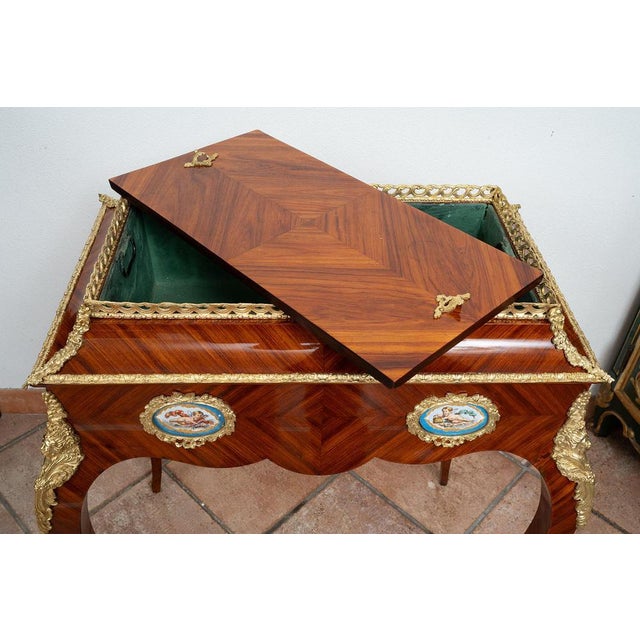19th Century Napoleon III French Coffee Table in Precious Exotic Wood with Applications of Sevres Porcelain Plaques For Sale - Image 3 of 9