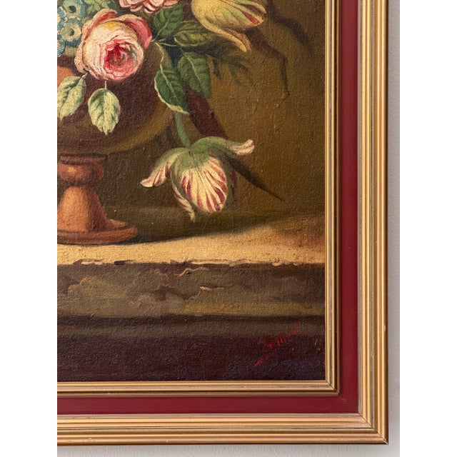 Antique European Dutch Masters Flower Still Life Framed Oil Painting Framed For Sale - Image 10 of 12