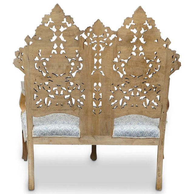 Brown Antique Moroccan Love Seat Inlaid & Pair of Chairs For Sale - Image 8 of 10