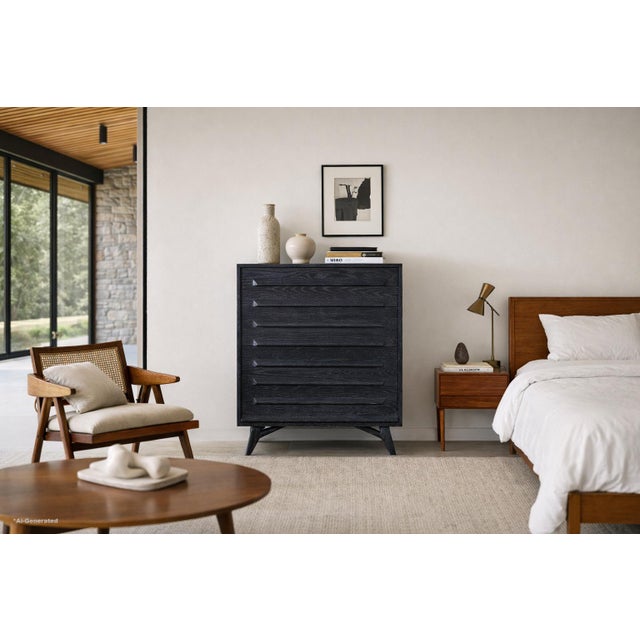 This beautifully restored mid-century modern chest of drawers / highboy, designed by Jack Van Der Molen for Jamestown...