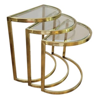 1960s Hollywood Regency Brass Demilune Nesting Tables - Set of 3 For Sale