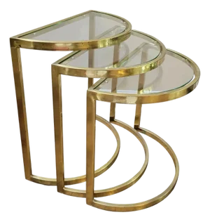 1960s Hollywood Regency Brass Demilune Nesting Tables - Set of 3