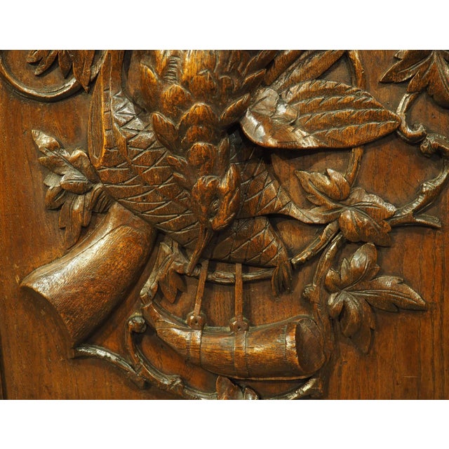 Brown Antique French Hunting Trophy Plaque in Carved and Waxed Oak, Late 1800s For Sale - Image 8 of 18