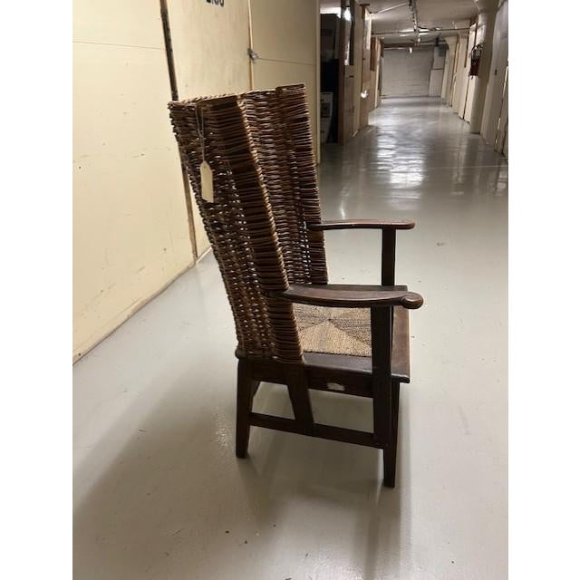 Antique wicker Orkney chair with removable seat. Originally from the Orkney Islands of Scotland.