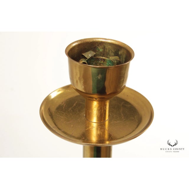 Danish Modern Set of Three Brass Candlestick Holders For Sale - Image 10 of 12