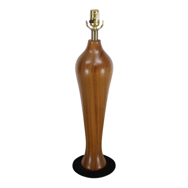 Modern Solid Carved Turned Teak Vase Table Lamp Chairish