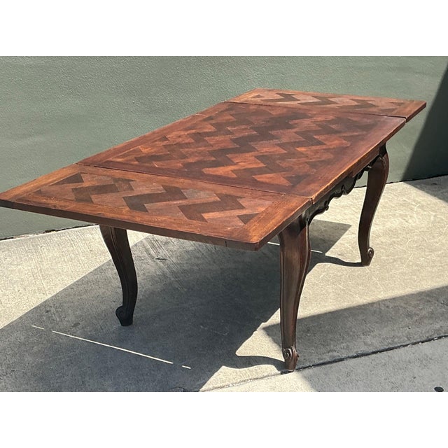 Vintage Herringbone Extendable Dining Table For Sale - Image 9 of 18