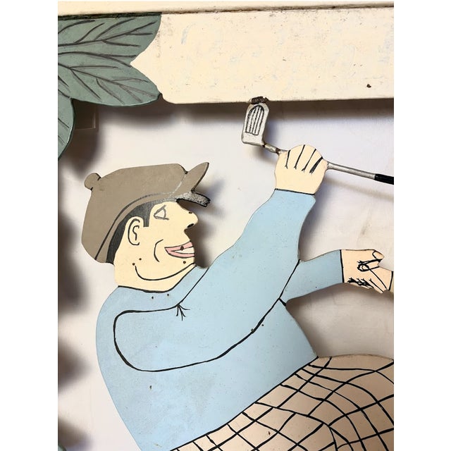 Antique White Large Hand-Cut Metal Painted Golf Sign With Knickerbocker Figures For Sale - Image 8 of 13