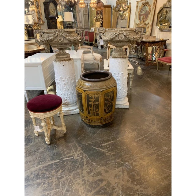 Glass Large Scale Glazed Oriental Urn For Sale - Image 7 of 8