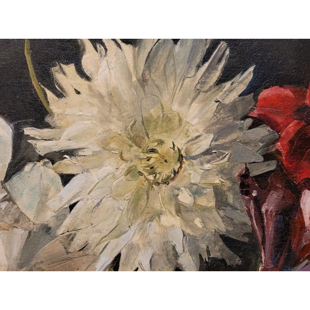 Paul Robert Bazé, Dahlias and Camellias, 1970s, Oil on Board, Framed For Sale - Image 14 of 18