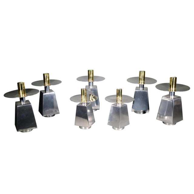 Seven (7) Chrome & Brass Mid-Century Candlesticks For Sale - Image 12 of 12