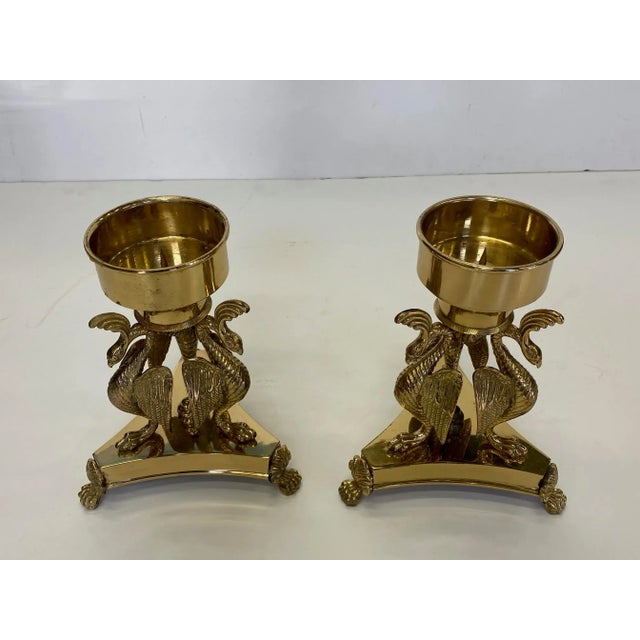 Metal Brass & Blown Glass Hurricanes With Birds -Pair For Sale - Image 7 of 10