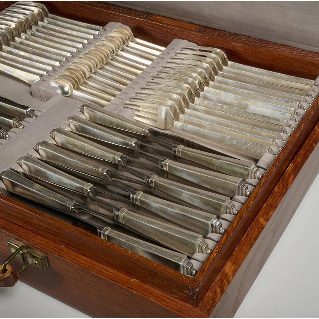 Early 20th Century Georg Jensen “Pyramid” Sterling Silver Flatware Set by Harald Nielsen — 119 Pieces, Art Deco, Denmark For Sale - Image 5 of 15