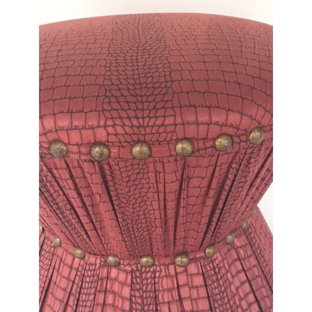 Leather Embossed Hourglass Stool For Sale - Image 4 of 6