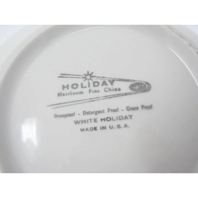 Vintage John Gilkes Holiday Heirloom White China Lidded Serving Bowl Dish With Brass Finial and Curved Handles For Sale - Image 12 of 13