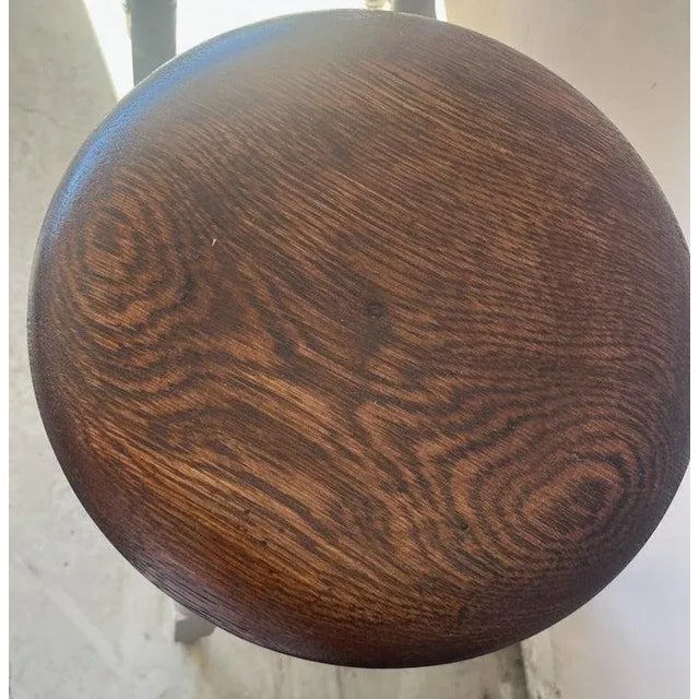 Gray Pair of Hand Made Oak Wood Bar Stools, Gray Painted Base For Sale - Image 8 of 8