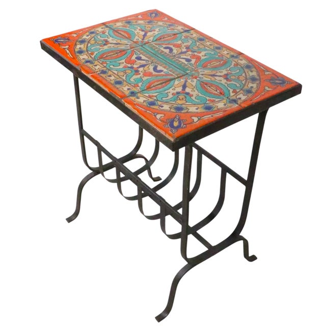 Vintage Tile Top Wrought Iron Table For Sale - Image 4 of 11
