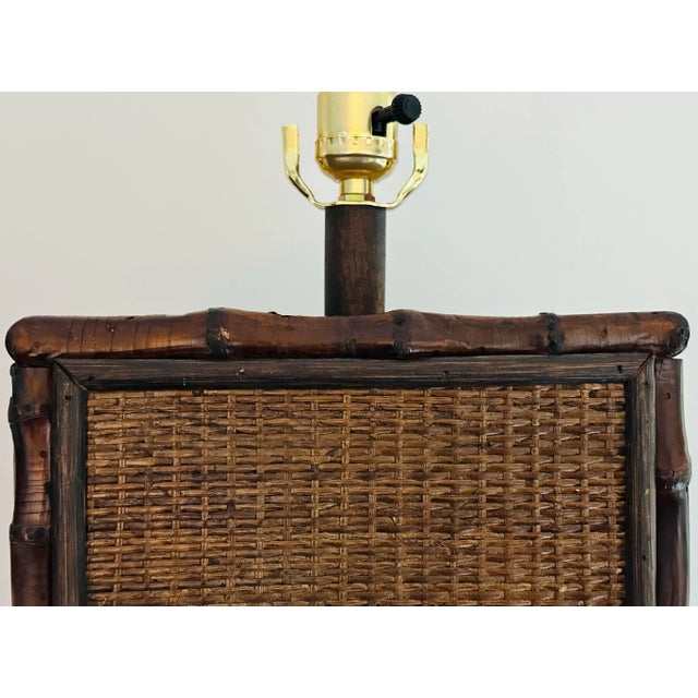 Brown Vintage Boho Burnt Bamboo Lamp For Sale - Image 8 of 9