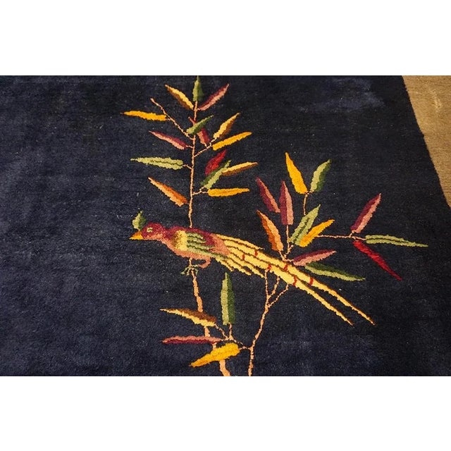 1920s Blue Navy Flowers Birds Antique Chinese Art Deco Carpet 9' X 11'10'' Knotted Wool Rug For Sale - Image 12 of 14