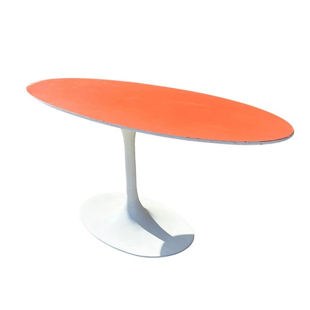 Mid-Century Tulip Dining Table Attributed to Eero Saarinen for Knoll W/ Orange Laminate Top For Sale - Image 4 of 6
