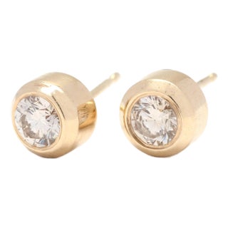 1980s Bezel Diamond Stud Earrings, 14k Yellow Gold, Length 6.25 Mm, Half Carat Diamond, A Pair For Sale