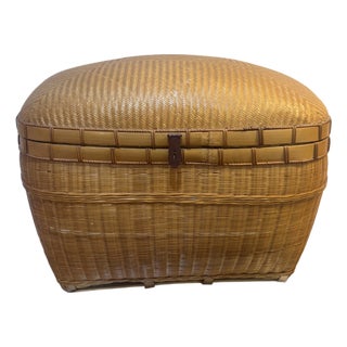 Asian Herringbone-Weave Rattan & Bamboo Storage Chest For Sale