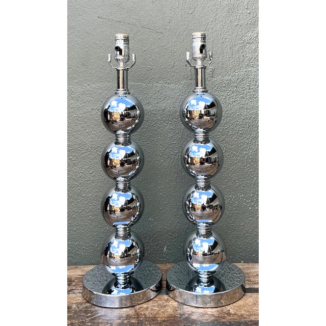 Vintage After Kovacs Stacked Chrome Sphere Lamps - Pair For Sale - Image 11 of 12