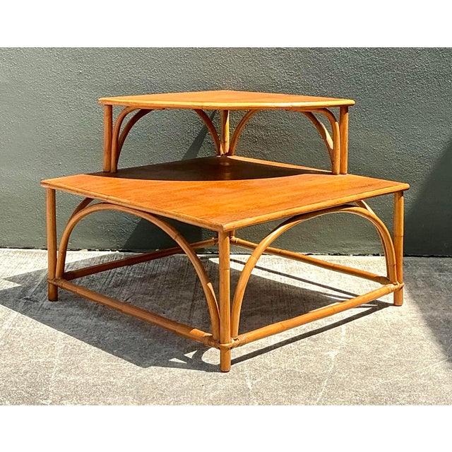 Tan Vintage MCM Stacked Corner Table For Sale - Image 8 of 12