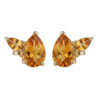 Natural Yellow Citrine Earrings | Double Pear Cut Citrine Studs | Minimalist Gold Earrings | November Birthstone - A Pair For Sale