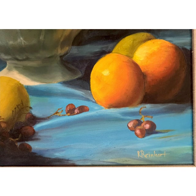 Textile Signed Original Oil Painting by Karen Reinhart (American, 1938-2023) Titled 'Tea Time' For Sale - Image 7 of 12
