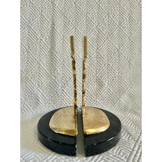 Late 20th Century Vintage Andrea by Sadek Brass and Marble Caduceus Bookends - A Pair For Sale - Image 5 of 9