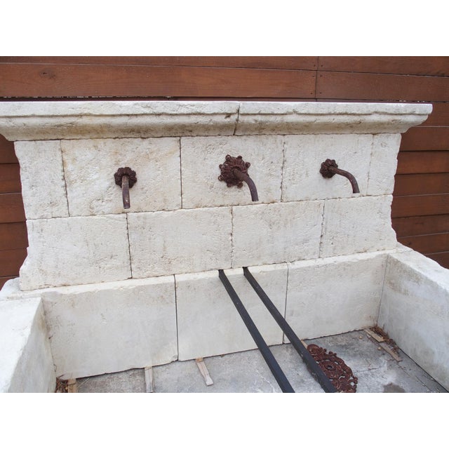 Large Sault Triple Spout Limestone Wall Fountain From Provence, France For Sale - Image 15 of 18