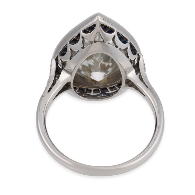 Gia 6.10 Carat Pear Shape Diamond Sapphire Platinum Engagement Ring, Size 6.75 For Sale In Los Angeles - Image 6 of 8