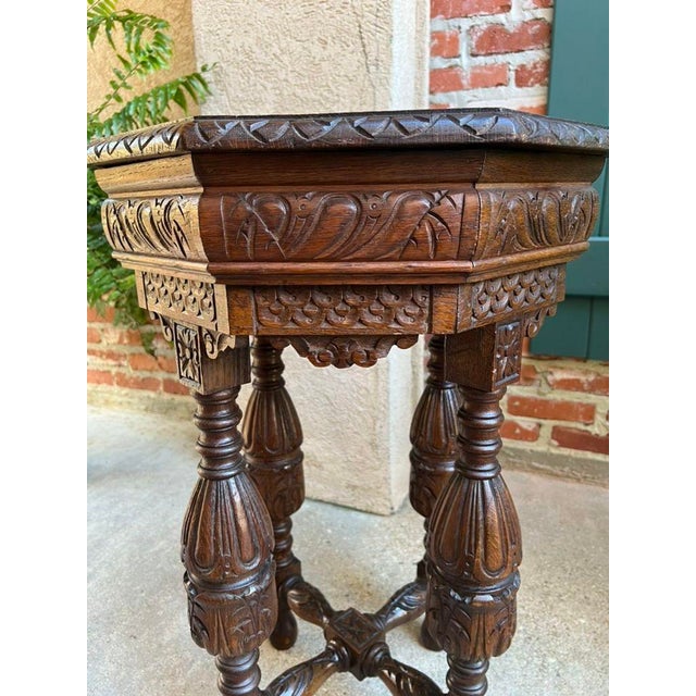 Petite Antique French Octagon Side Table Renaissance Carved Oak C1900 For Sale - Image 9 of 12