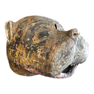 Early Paper Maché Mask on Stand For Sale